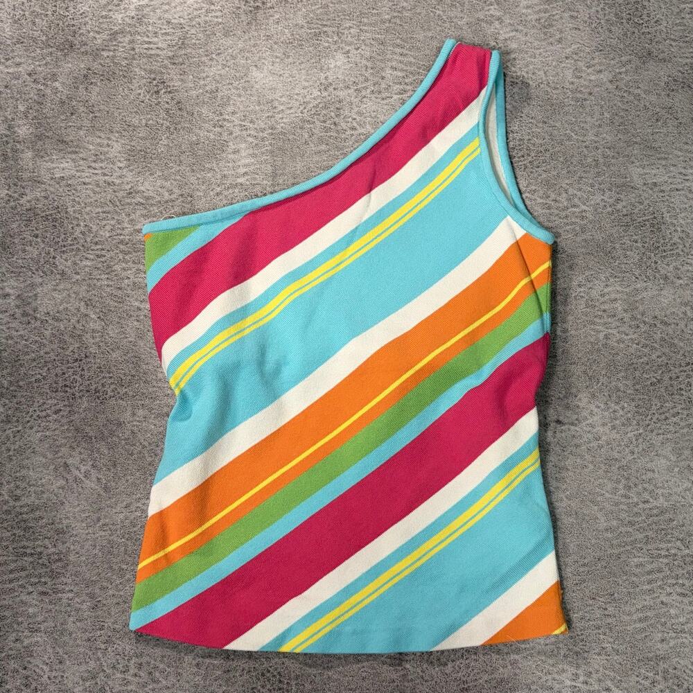 Vintage Multicolor Striped One Shoulder Top